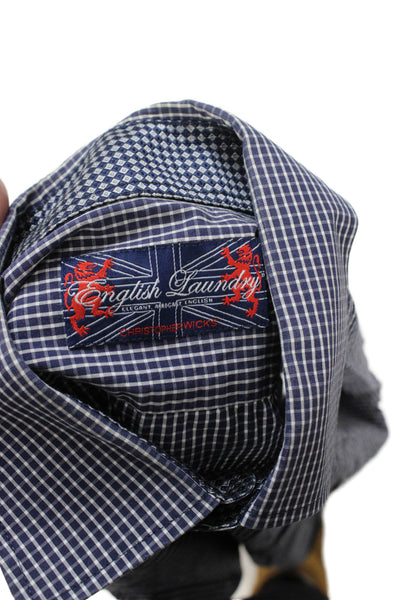 English Laundry Mens Dark Blue Checked Point Collar Button-Up Shirt Size L
