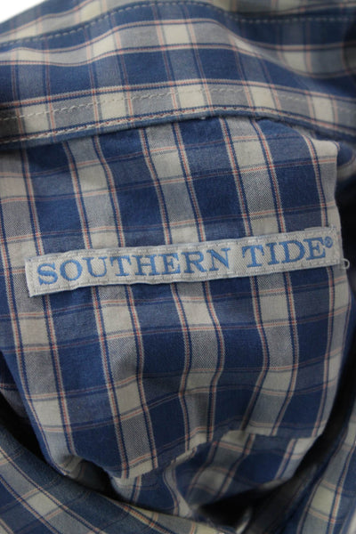 Southern Tide Men Button-Down Long Sleeve Blue Check Cotton Shirt Size L