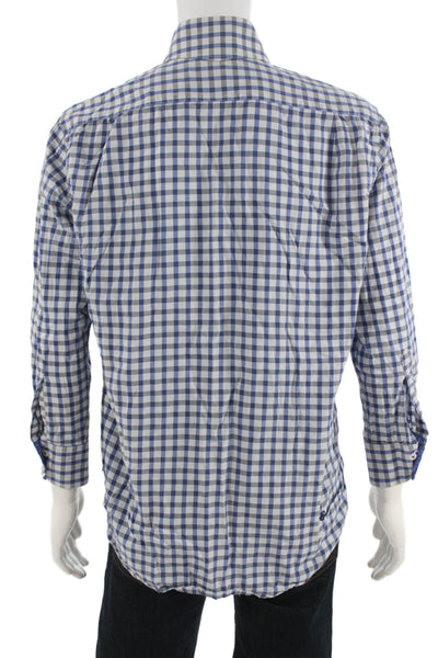 English Laundry Mens Point Collar Check Button Up Blue Nylon Long Sleeve Size L