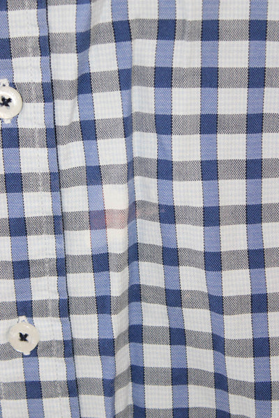 English Laundry Mens Point Collar Check Button Up Blue Nylon Long Sleeve Size L