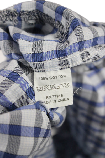 English Laundry Mens Point Collar Check Button Up Blue Nylon Long Sleeve Size L