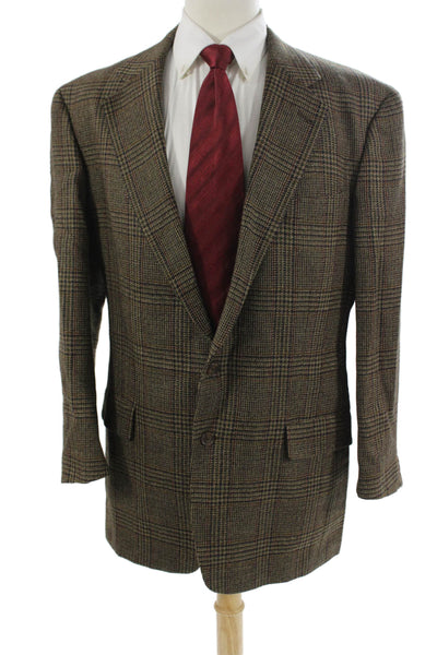 Tommy Hilfiger Men Brown Plaid Collared Button Sport Coat Size 42