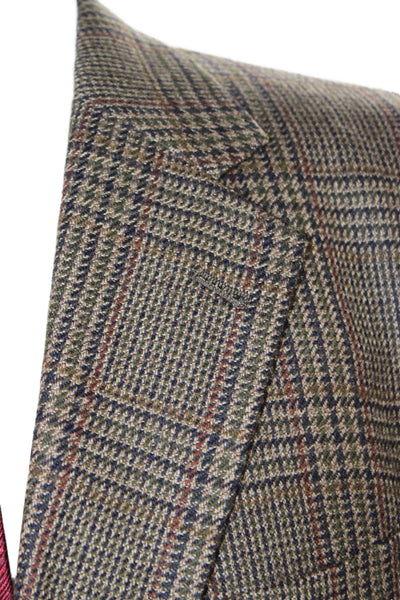 Tommy Hilfiger Men Brown Plaid Collared Button Sport Coat Size 42