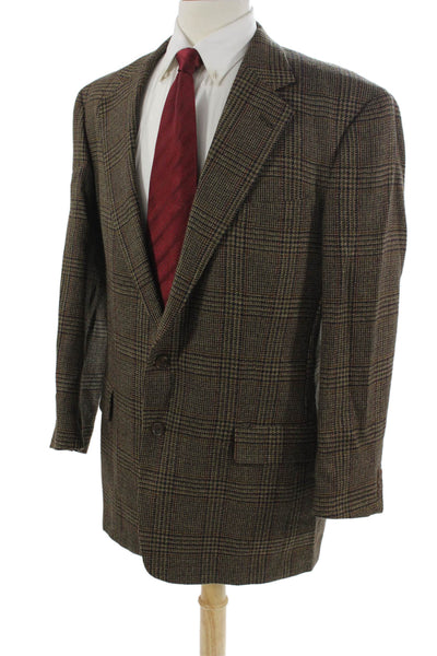 Tommy Hilfiger Men Brown Plaid Collared Button Sport Coat Size 42
