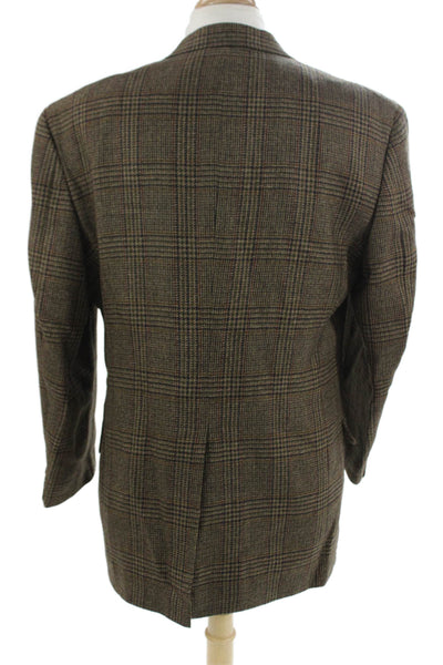 Tommy Hilfiger Men Brown Plaid Collared Button Sport Coat Size 42