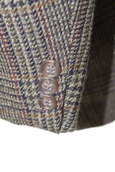 Tommy Hilfiger Men Brown Plaid Collared Button Sport Coat Size 42