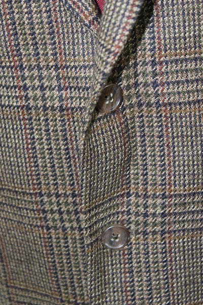 Tommy Hilfiger Men Brown Plaid Collared Button Sport Coat Size 42