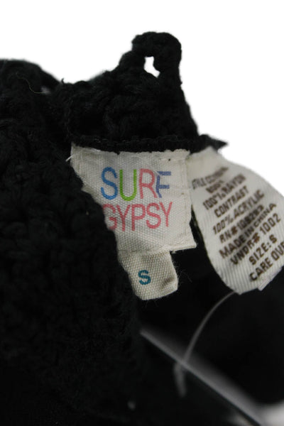 Surf Gypsy Women Cropped V-Neck Black 3/4 Sleeve Rayon Bohemian Top Size S