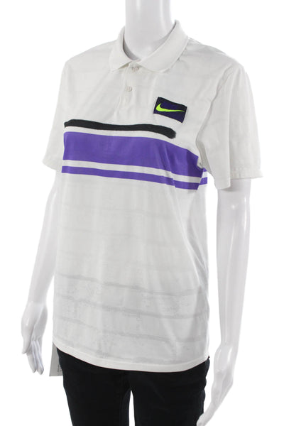 Nike Mens White Striped Collared Short Sleeve Polo Polyester Size S