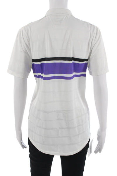 Nike Mens White Striped Collared Short Sleeve Polo Polyester Size S
