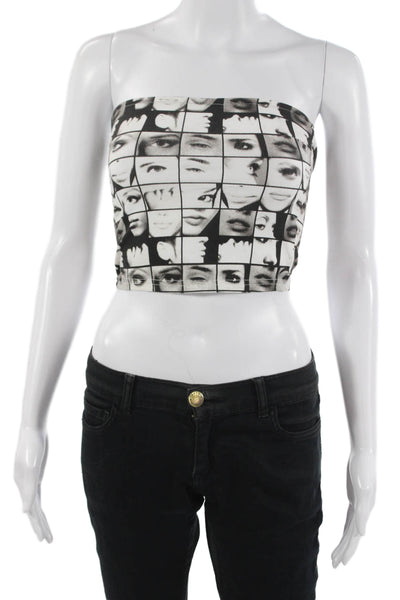 Edikted Womens Cropped Sleeveless Graphic Tank Top Black Size S