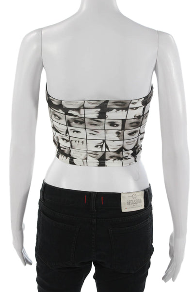 Edikted Womens Cropped Sleeveless Graphic Tank Top Black Size S