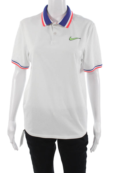 Nike Mens Polo Shirt Short Sleeve Collared White Polyester Solid Size S