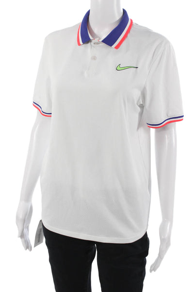 Nike Mens Polo Shirt Short Sleeve Collared White Polyester Solid Size S