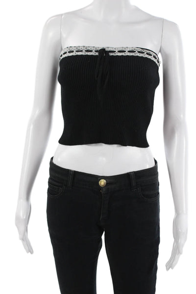 Edikted Women Cropped Tank Black Sleeveless Drawstring 90s Solid Size L