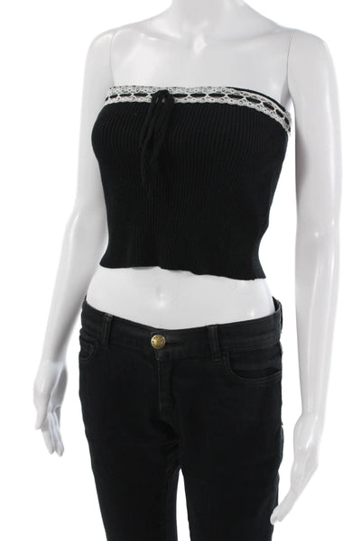 Edikted Women Cropped Tank Black Sleeveless Drawstring 90s Solid Size L