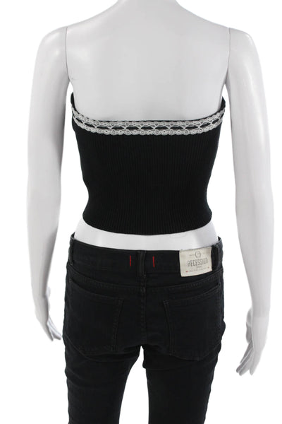 Edikted Women Cropped Tank Black Sleeveless Drawstring 90s Solid Size L