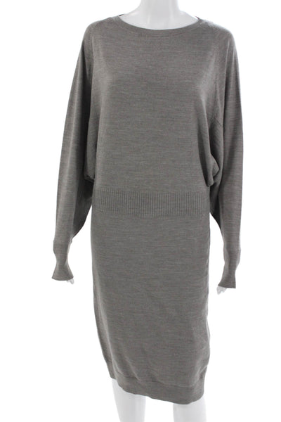 Reiss Womens Gray Sweater Dress Long Sleeve Round Neck Wool Blend Size 4