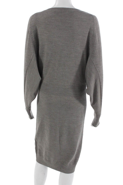 Reiss Womens Gray Sweater Dress Long Sleeve Round Neck Wool Blend Size 4