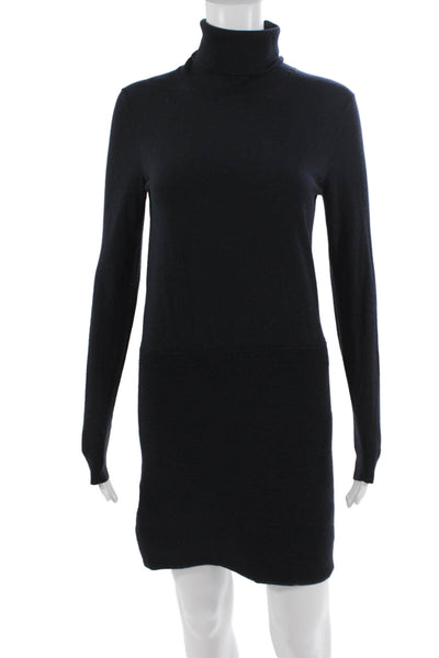 Theory Womens Sweater Dress Mini Petite Black Long Sleeve Turtleneck Size S