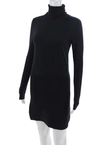 Theory Womens Sweater Dress Mini Petite Black Long Sleeve Turtleneck Size S