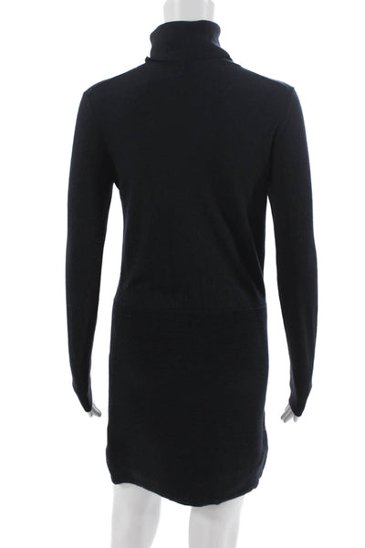 Theory Womens Sweater Dress Mini Petite Black Long Sleeve Turtleneck Size S