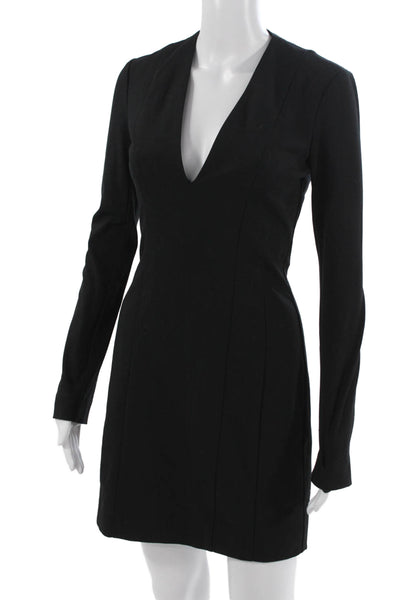 Theory Womens Sheath Mini Dress Black V-Neck Long Sleeve Hook & Eye Size 2