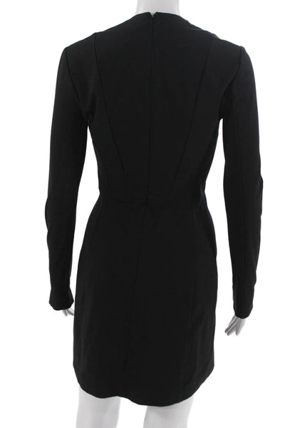 Theory Womens Sheath Mini Dress Black V-Neck Long Sleeve Hook & Eye Size 2