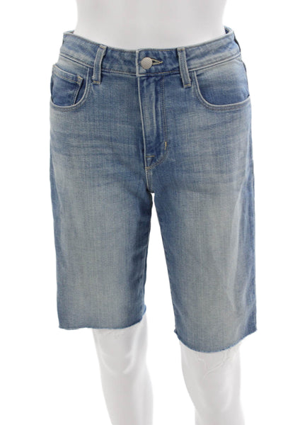 L'Agence Unisex Blue Bermuda Shorts Button Closure 94% Cotton Size 25