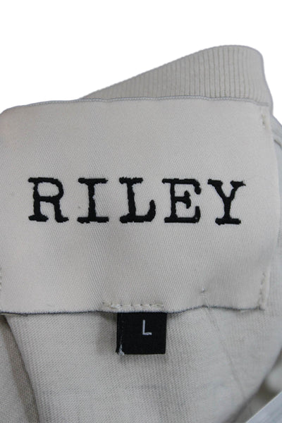 Riley Women Cropped Graphic Biker T Shirt Beige Crew Neck Short Sleeve Size L