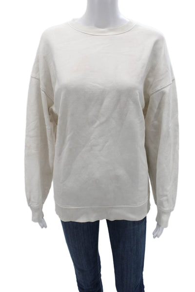 Zara Unisex Pullover Sweatshirt White Cotton Crew Neck Long Sleeve Size S