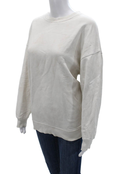 Zara Unisex Pullover Sweatshirt White Cotton Crew Neck Long Sleeve Size S