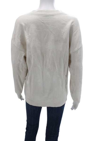 Zara Unisex Pullover Sweatshirt White Cotton Crew Neck Long Sleeve Size S