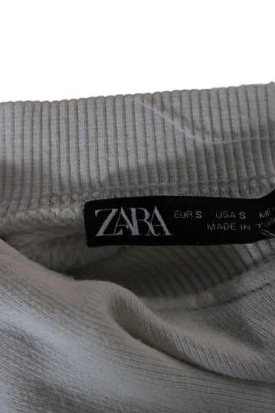 Zara Unisex Pullover Sweatshirt White Cotton Crew Neck Long Sleeve Size S