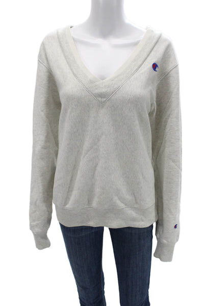 Champion Women Pullover Sweatshirt Gray V Neck Long Sleeve College Size S