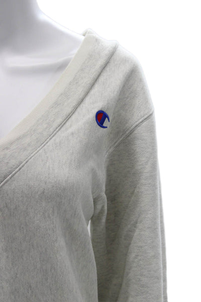 Champion Women Pullover Sweatshirt Gray V Neck Long Sleeve College Size S
