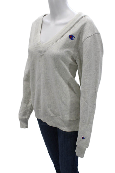 Champion Women Pullover Sweatshirt Gray V Neck Long Sleeve College Size S