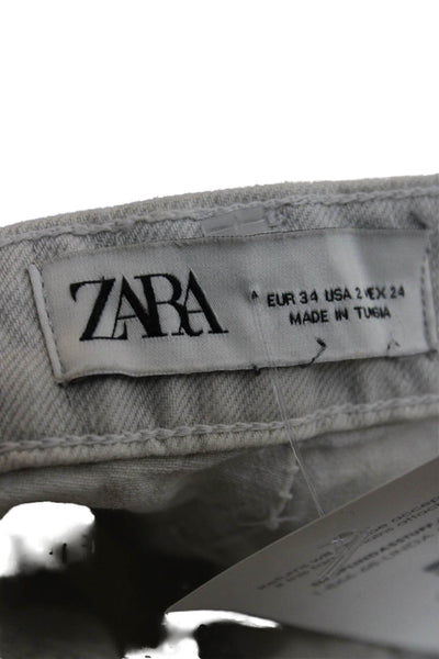 Zara Unisex High Rise Cropped Ankle Gray Pants 100% Cotton Size 2