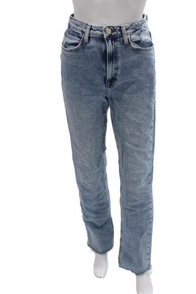 Zara Womens Mom Straight High Rise Light Blue Jeans Size 2