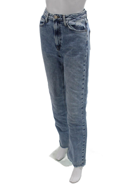 Zara Womens Mom Straight High Rise Light Blue Jeans Size 2