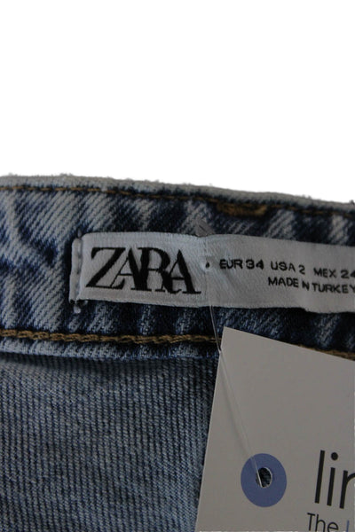 Zara Womens Mom Straight High Rise Light Blue Jeans Size 2