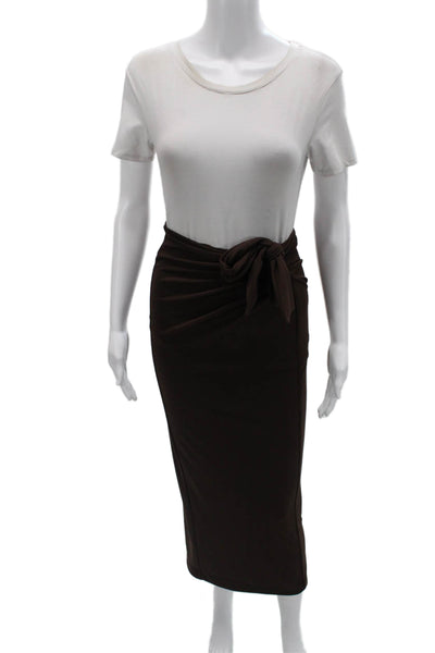 Zara Womens Brown Straight Pencil Wrap Long Skirt 100% Polyester Size XS