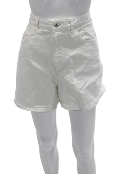 Zara Unisex White Solid Cotton Elastane Shorts Size 10