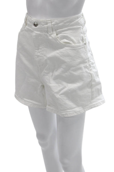 Zara Unisex White Solid Cotton Elastane Shorts Size 10