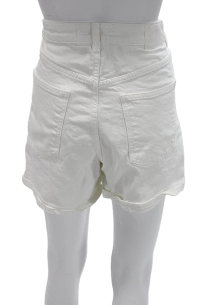 Zara Unisex White Solid Cotton Elastane Shorts Size 10