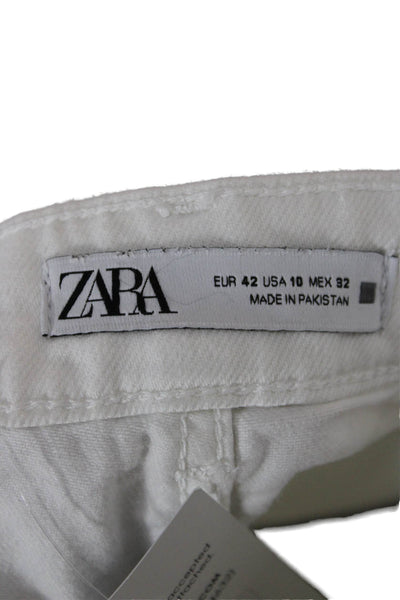 Zara Unisex White Solid Cotton Elastane Shorts Size 10
