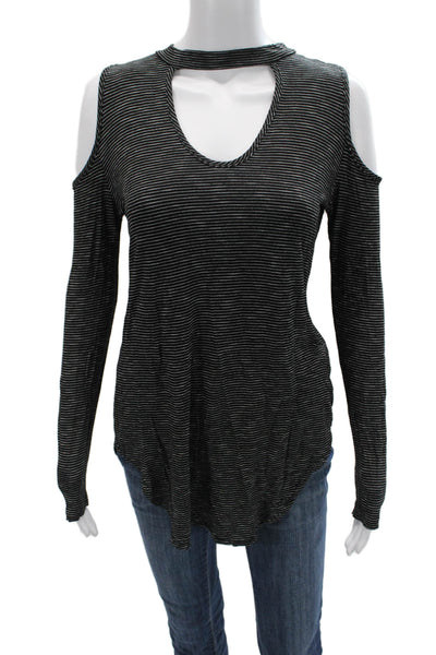 Jac Parker Womens Striped Long Sleeve Top Black Poly Nylon Blend Grunge Size S