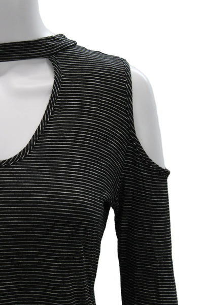 Jac Parker Womens Striped Long Sleeve Top Black Poly Nylon Blend Grunge Size S