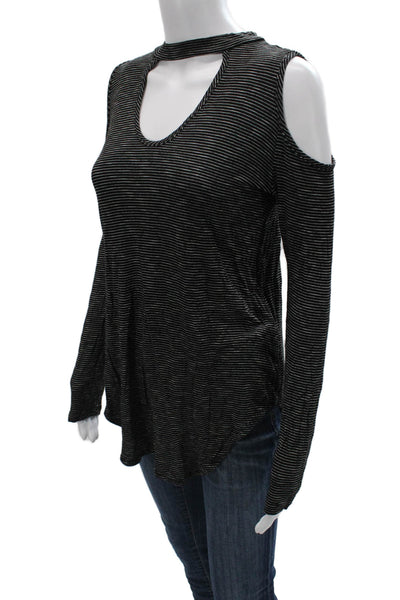 Jac Parker Womens Striped Long Sleeve Top Black Poly Nylon Blend Grunge Size S