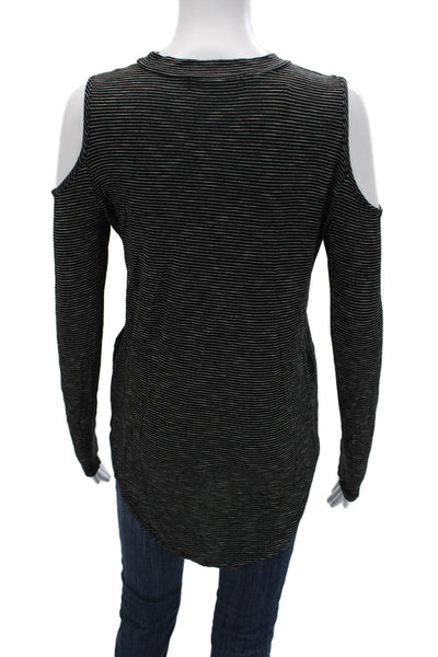 Jac Parker Womens Striped Long Sleeve Top Black Poly Nylon Blend Grunge Size S